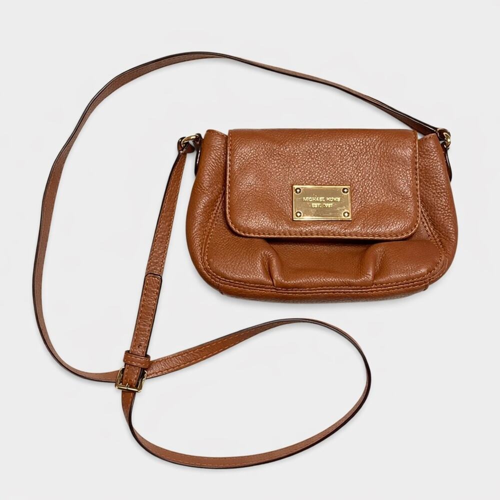 MICHAEL KORS Brown Pebbled Leather Small Mini Crossbody with Gold Plate - Picture 2 of 12